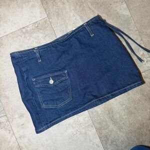 Zara Denim Mini Skirt Dark Wash Side Zip Cargo Pocket Y2K Style Blue XS